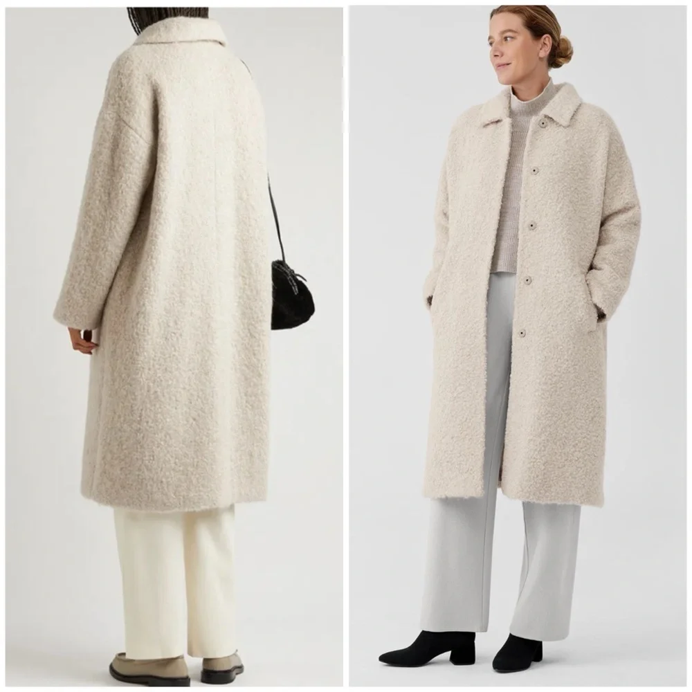 EILEEN FISHER Alpaca Blend Beige Long Coat SZ XL - Picture 2 of 10